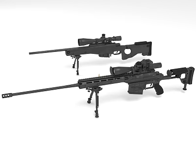 High Precision Black Sniper Rifles With Scopes And Tripod Mounts For Tactical Use 3d model