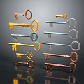 Elegant Jewelry Keys Collection With Gold Silver Copper Decorative Designs 3d model