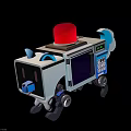 Robot Dog Character With Red Alarm Light Blue Ears Display Keyboard Mechanical Arms And Wheels
