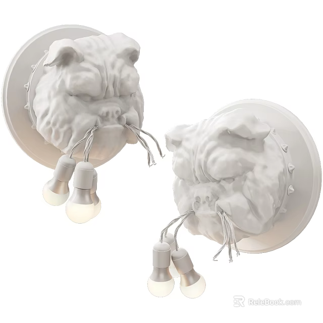 Creative Bulldog Shaped Wall Lights White Design With Two Bulbs Modern Home Decor Lighting Fixtures 3d model 