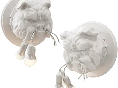 Creative Bulldog Shaped Wall Lights White Design With Two Bulbs Modern Home Decor Lighting Fixtures 3d model