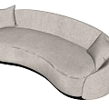 Modern Curved Sofa Design With Light Beige Fabric And Decorative Pillows