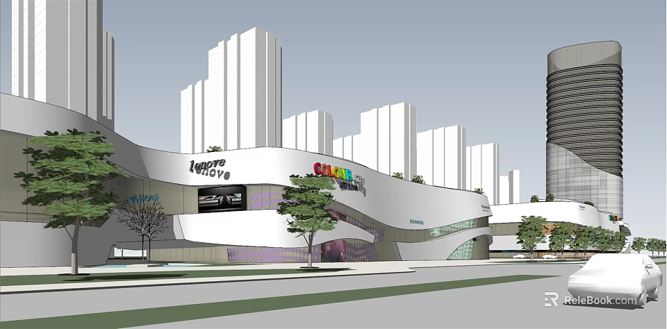 Modern Commercial Street with Contemporary Architecture High Rise Buildings Greenery and Storefronts 3d model 