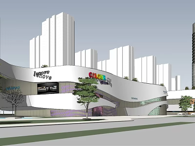 Modern Commercial Street with Contemporary Architecture High Rise Buildings Greenery and Storefronts 3d model