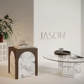 Modern Round Glass Coffee Table With White Shelf Marble Cabinet Plant Books And Tray