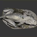 White Stone Dinosaur Sculpture Lying On Mossy White Base With Details