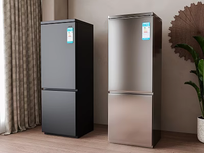 Modern Double Door Refrigerators in Black and Silver Stylish Home Design 3d model