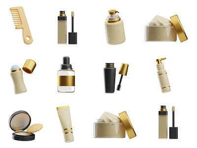 Luxury Perfume and Cosmetics Collection with Skincare Makeup Bottles Brushes and Cream Jars 3d model