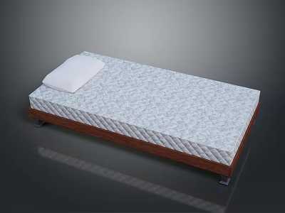 Comfortable Mattress With Patterned Surface On Wooden Bed Frame And White Pillow 3d model