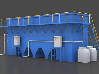 Blue Industrial Equipment Platform With Yellow Railings Control Panels And Storage Tanks 3d model