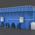 Blue Industrial Equipment Platform With Yellow Railings Control Panels And Storage Tanks