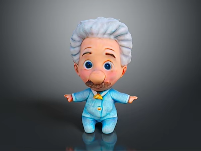 Cartoon Old Man With White Curly Hair Blue Eyes Yellow Bow Tie And Blue Outfit 3d model