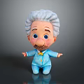 Cartoon Old Man With White Curly Hair Blue Eyes Yellow Bow Tie And Blue Outfit