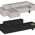 Modern White and Black Three Seater Sofa with Small Round Side Table 3d model