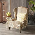 Floral Pattern Single Sofa With Geometric Throw Pillow Side Table Fruits Floor Lamp Wooden Wall Artwork