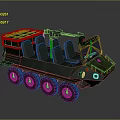 Green Military Tank With Six Wheeled Exterior Cabin And Roof Equipment Design