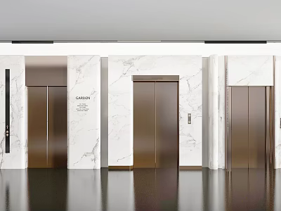 Modern Elevator Design with Marble Wall and Sleek Metal Doors in Lobby 3d model