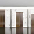 Modern Elevator Design with Marble Wall and Sleek Metal Doors in Lobby