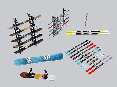Sports Equipment For Winter Sports Including Ski Racks Skis And Snowboards 3d model
