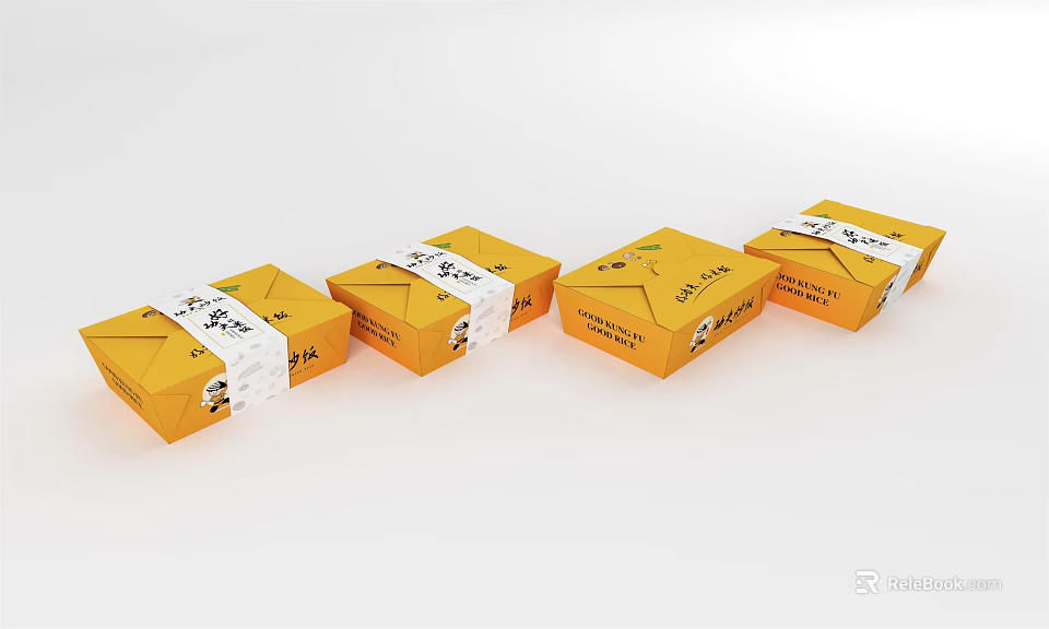 Four Yellow Decorative Ornament Set Boxes With White Labels And Straps For Home Decoration 3d model 