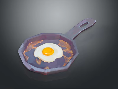 Purple Frying Pan With Fried Egg And Sturdy Handle For Home Kitchen Cooking 3d model
