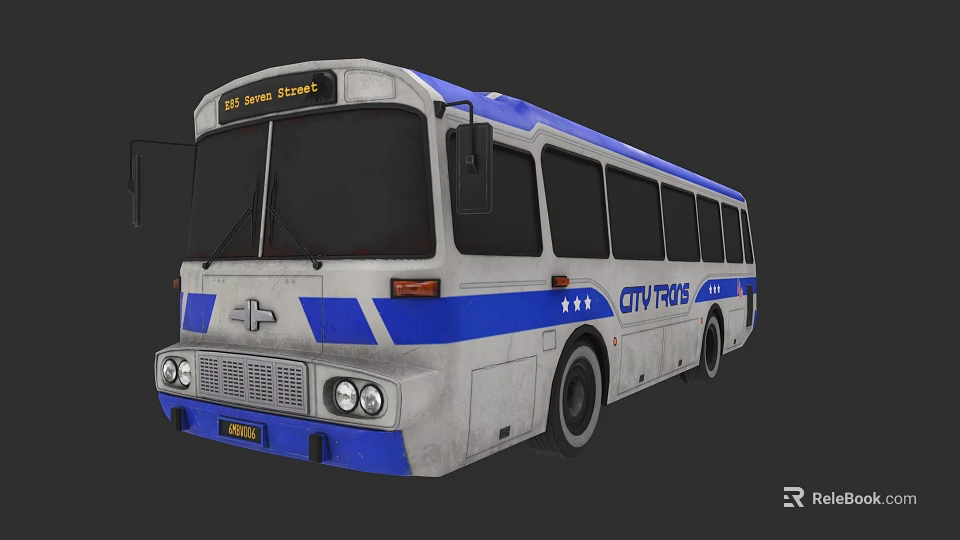 Blue And White City Lines Bus Classic Design Urban Transport Exterior View 3d model 