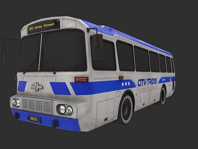 Blue And White City Lines Bus Classic Design Urban Transport Exterior View 3d model
