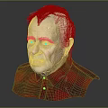 Elderly Man With White Hair Wearing Red Plaid Shirt Bust Against Dark Background