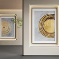 Modern Abstract Painting With Golden Circular Patterns On Gray Background Framed Wall 3d model