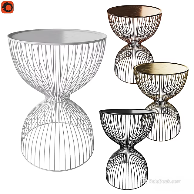Modern Metallic Wireframe Dining Tables With Openwork Structure And Various Sizes 3d model 