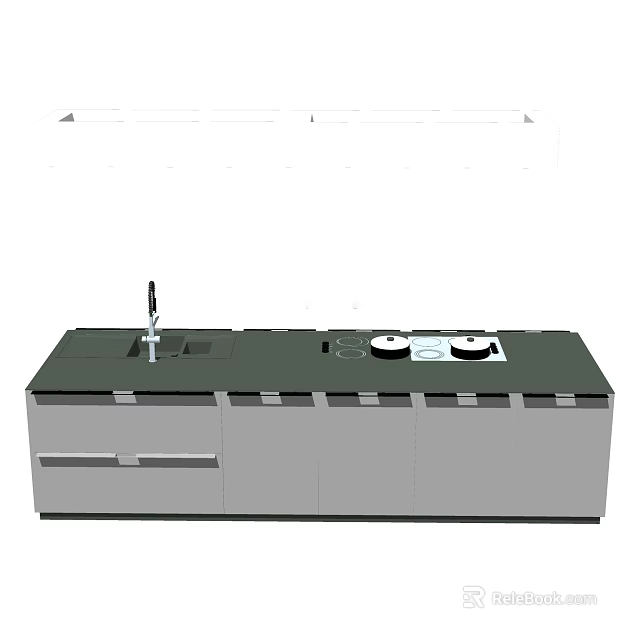 Modern Kitchen Counter Design With Sink Stovetop Faucet And Cabinets 3d model 
