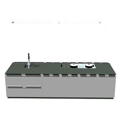 Modern Kitchen Counter Design With Sink Stovetop Faucet And Cabinets 3d model