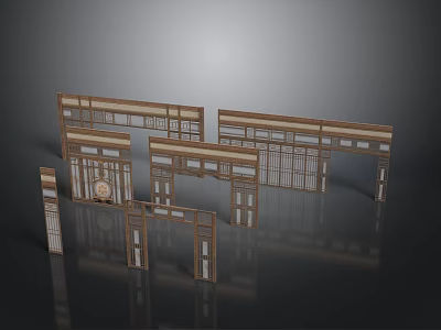 Wooden Decorative Frames With Chinese Style Grille For Home Living Space 3d model