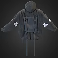 Fashionable Loose Fit Gray Hoodie With Geometric Pattern White Triangle Accents And Drawstrings
