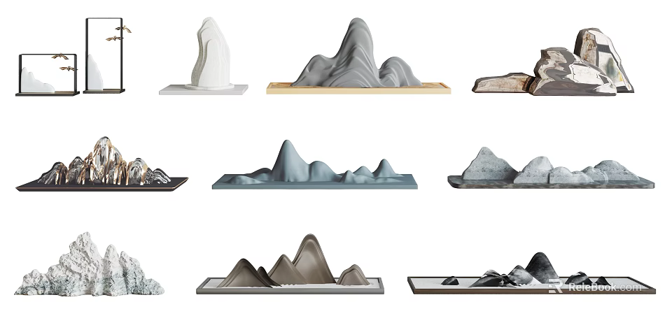 Various Garden Decorative Pieces With Rockery Shapes For Modern Outdoor Decoration 3d model 