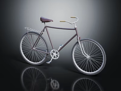 Vintage Bicycle With Brown Frame White Handlebars Rear Rack And White Rims 3d model