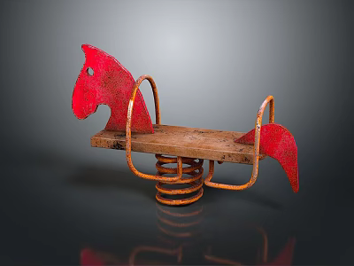 Wooden Building Blocks Rocking Horse With Red Heads Spring Base And Wooden Board 3d model