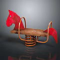 Wooden Building Blocks Rocking Horse With Red Heads Spring Base And Wooden Board