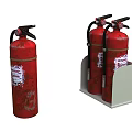 Red Fire Extinguishers With Rusty Surface Placed In Metal Bracket And Labels