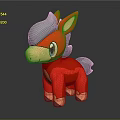 Red Cartoon Pony Toy With Gray Mane And Blue Eyes In 3D Style