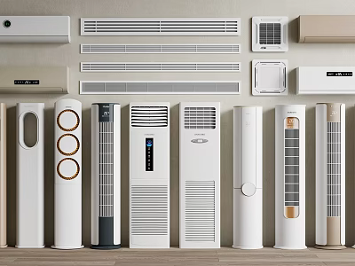 Different Types of Air Conditioners And Fans Including Wall Mounted And Floor Standing Units 3d model