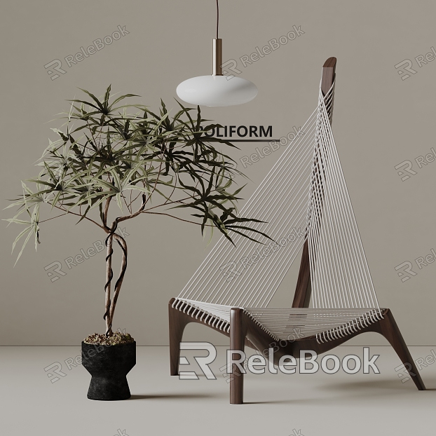 poliform modern leisure chair solid wood chair chandelier plant potted plant model