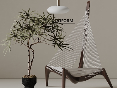 poliform modern leisure chair solid wood chair chandelier plant potted plant model