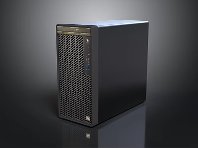 Sleek Black Desktop PC Tower With Modern Mesh Front Panel Design 3d model