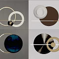Modern Wall Decor with Circular Rings Metal Rods and Colorful Plate Accents