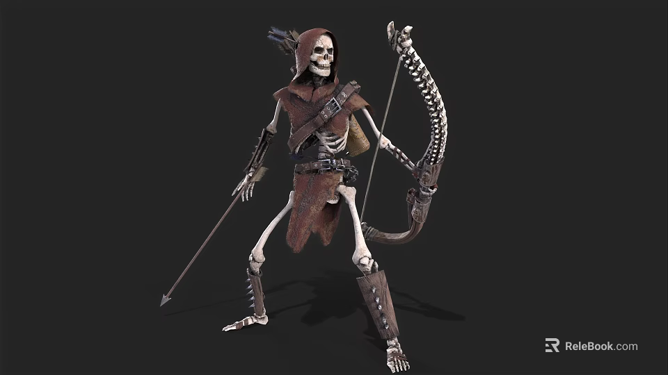 Skeleton Archer Game And Movie Character With Tattered Clothing Bow And Arrows 3d model 