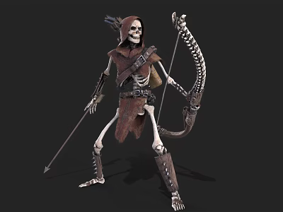 Skeleton Archer Game And Movie Character With Tattered Clothing Bow And Arrows 3d model
