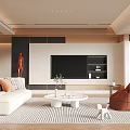 Modern Living Room Interior Design With White Sofa Round Coffee Table And Orange Armchair