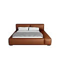 Brown Leather Double Bed with White Pillows and Checkered Bed Sheet 3d model