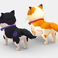 Two Cute Orange White and Black White Cats With Red Purple Bells And Colorful Patterns
